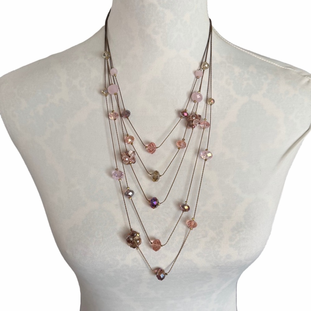 Ali Khan New York Multi-Strand Blush Pink Crystal Beaded Necklace | Layered